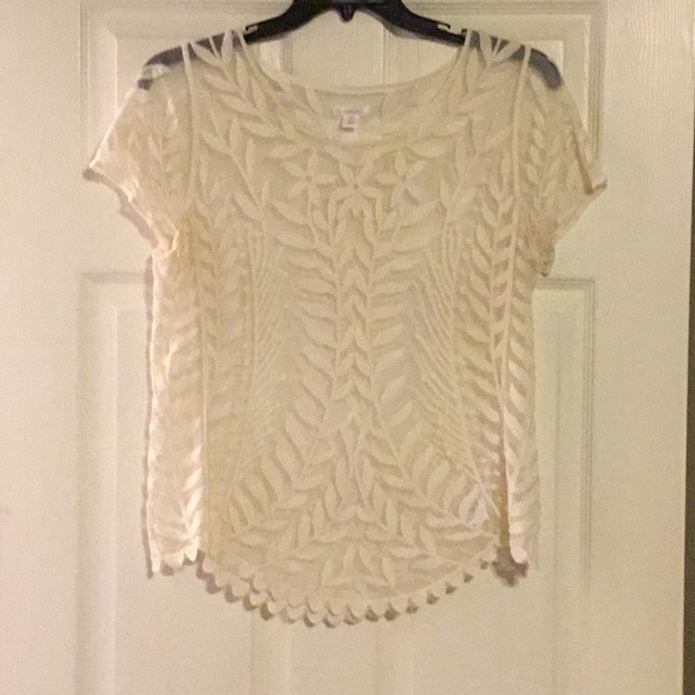 Sheer cover up top with floral embroidery